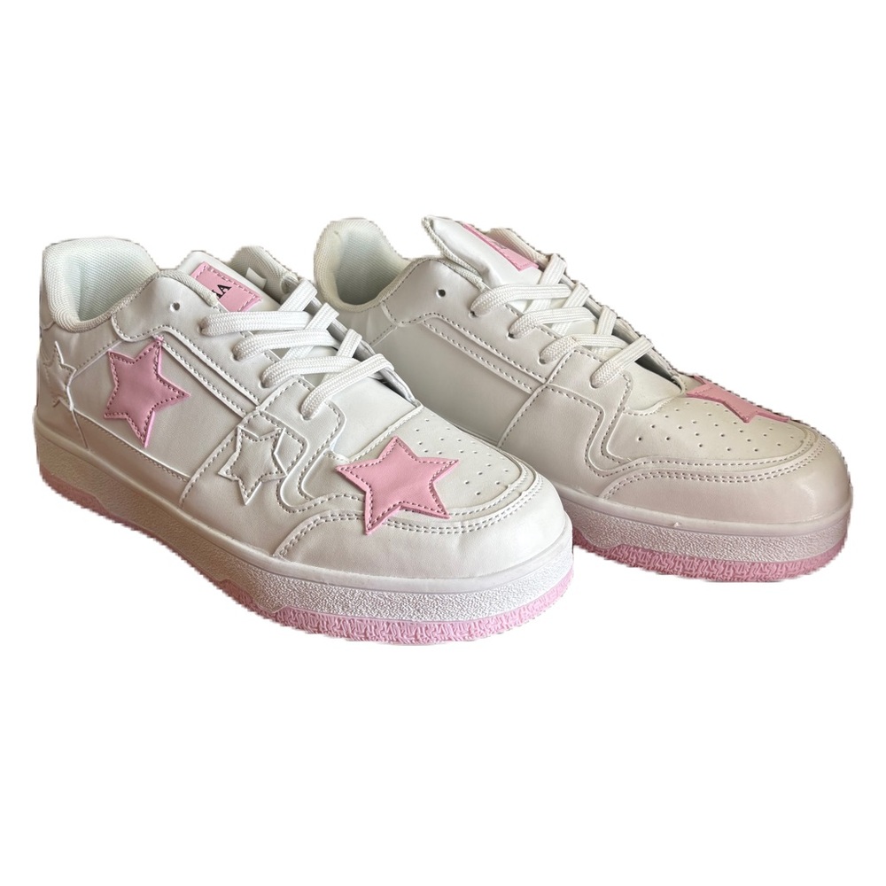 NWOT White Sneakers with Pink Stars